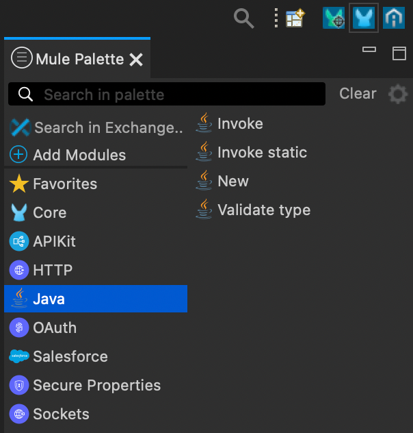 Mule Java Palette